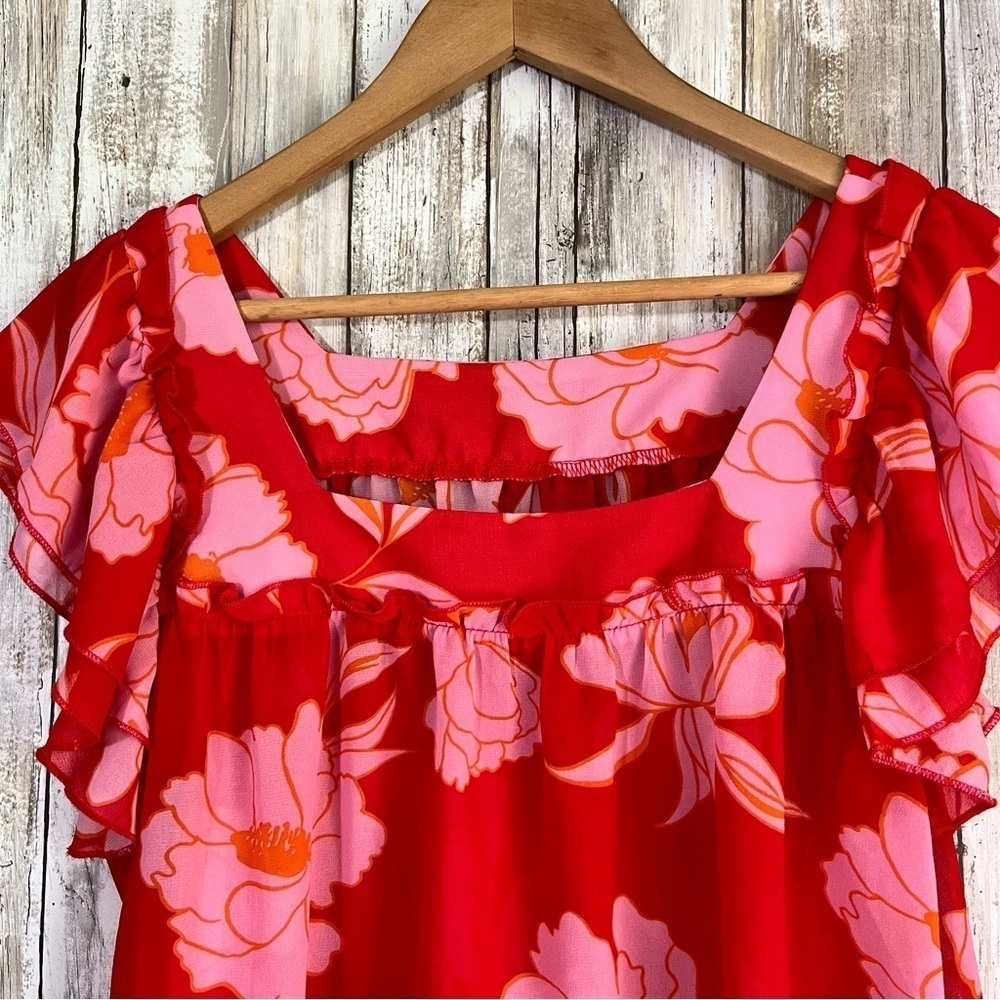 Jodifl Red & Pink Square Neck Floral Blouse - Picture 5 of 8